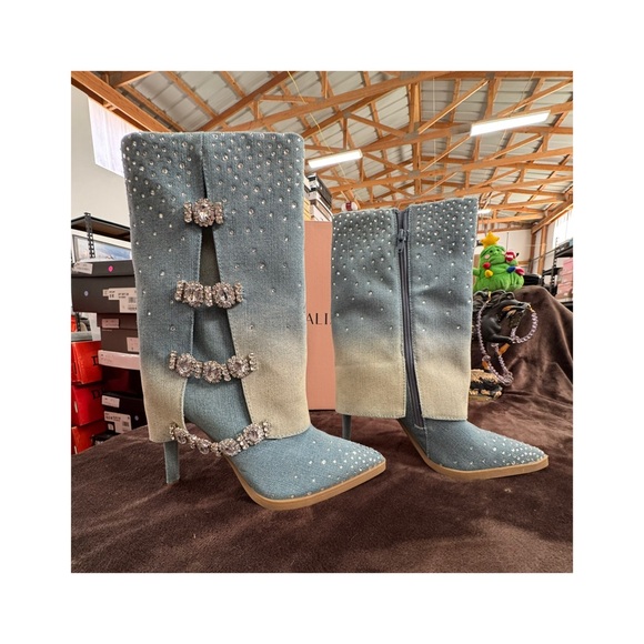 Thalia Sodi Shoes - Thalia Sodi Denim and Diamonds Stiletto boots size 6